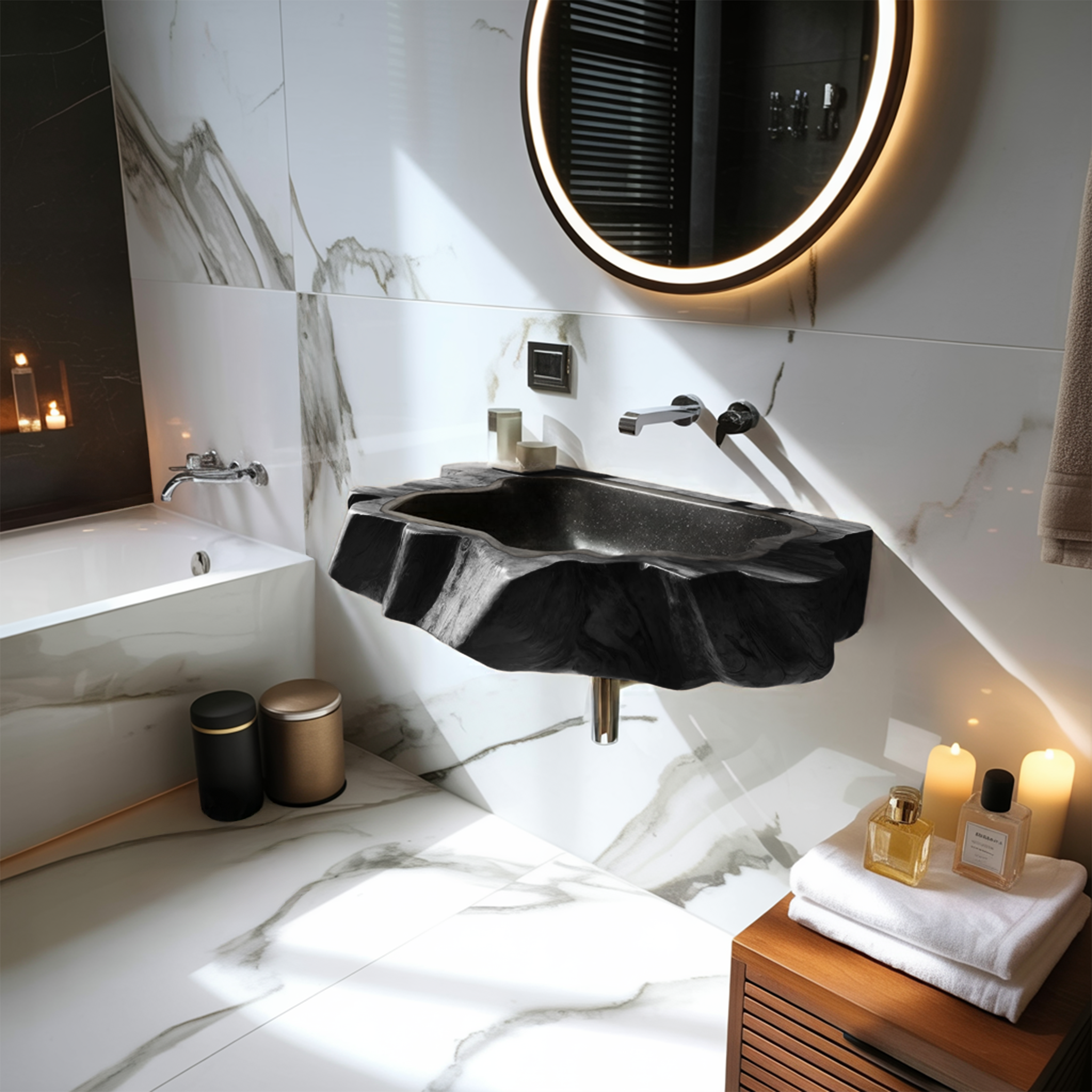 Handcrafted Wooden Wall Mounted Bathroom Sink For Natural Decor