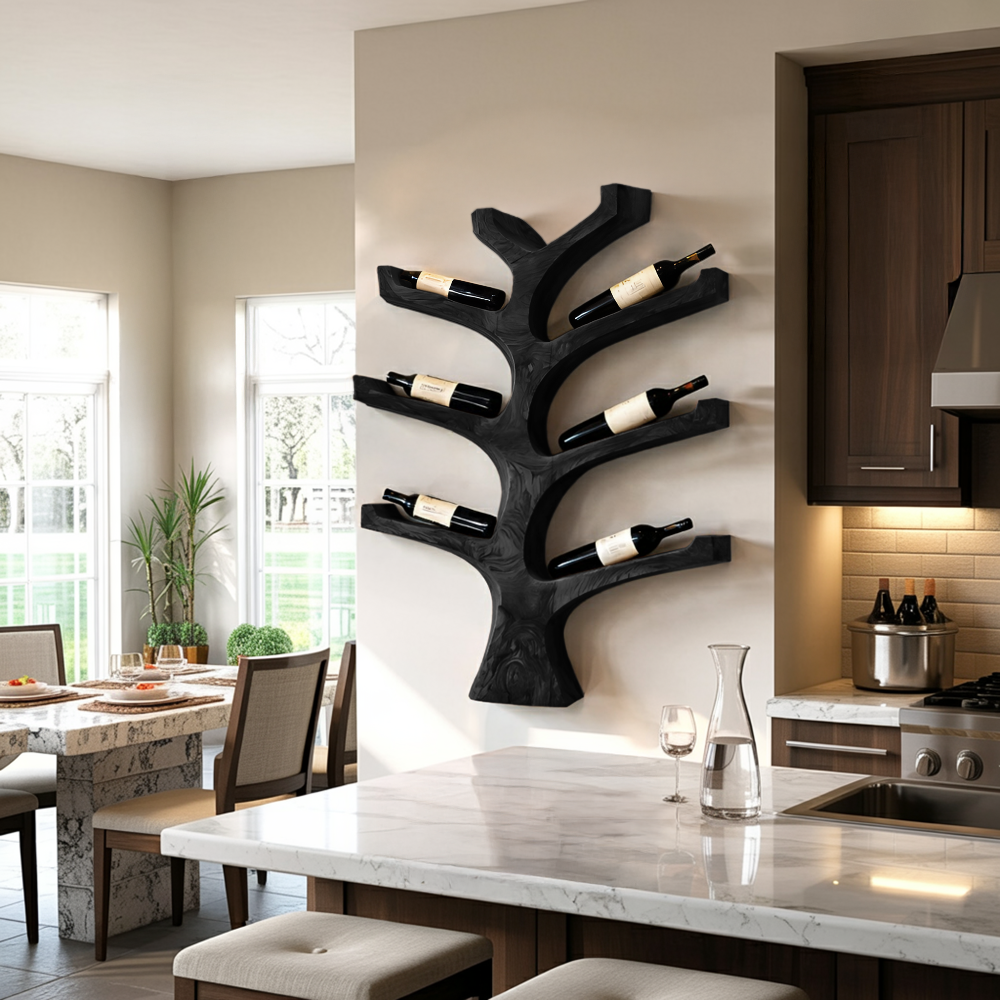 Rustic Wall Mounted Tree Branch Wine Bottle Holder For Kitchen