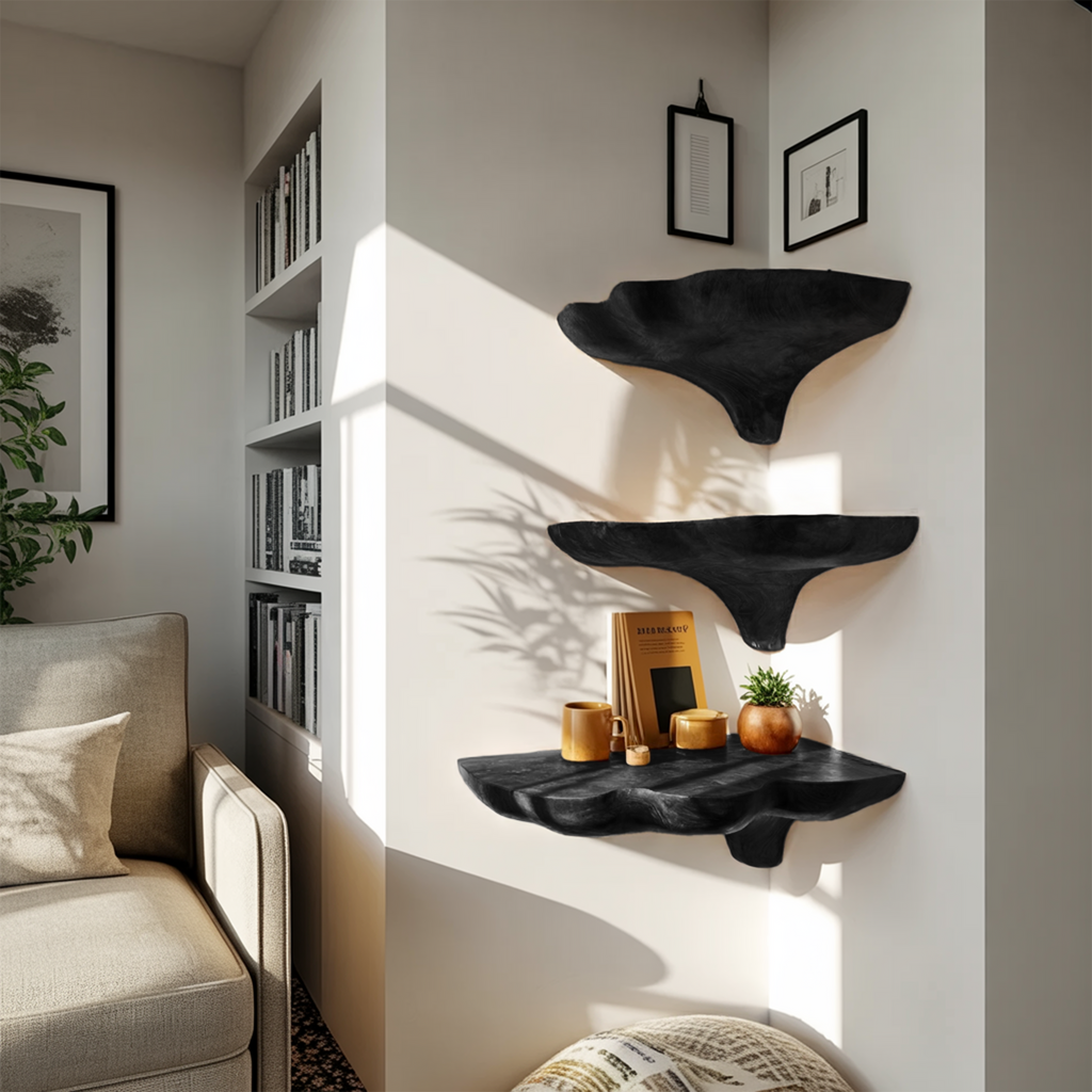 Handcrafted Wooden Mushroom Shelf For Entryway And Furniture Decor