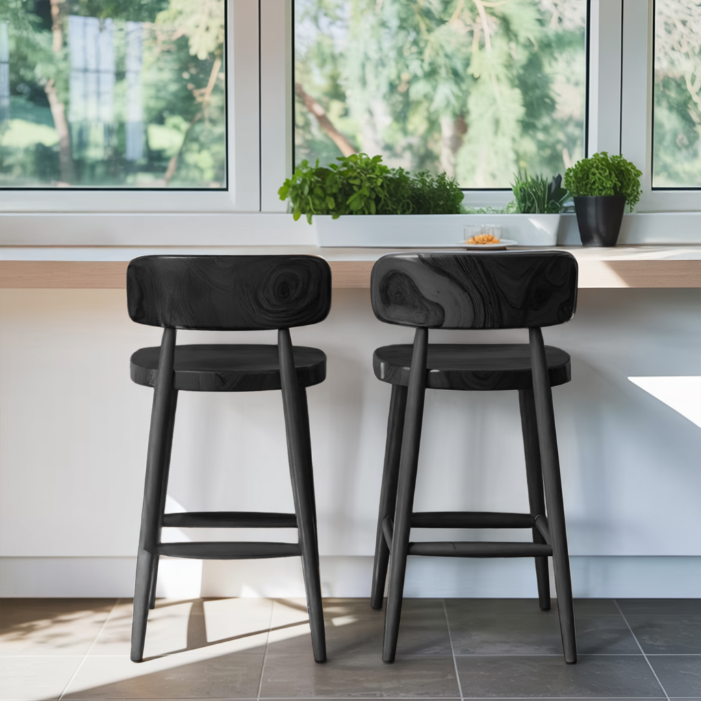 Mid Century Bar Stools With Backrest For Kitchen Or Dining Room