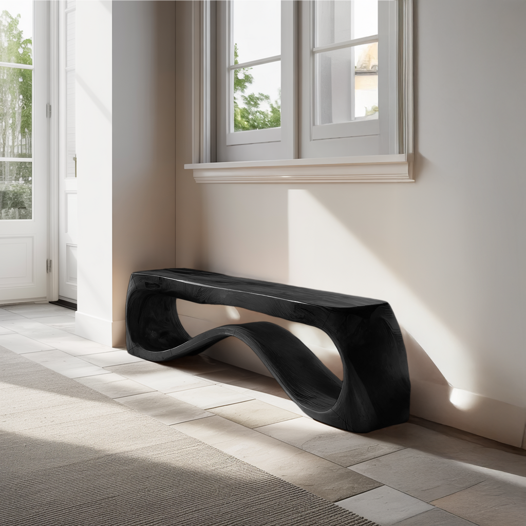 Handcrafted Style Bench With Sculptural Curves For Home
