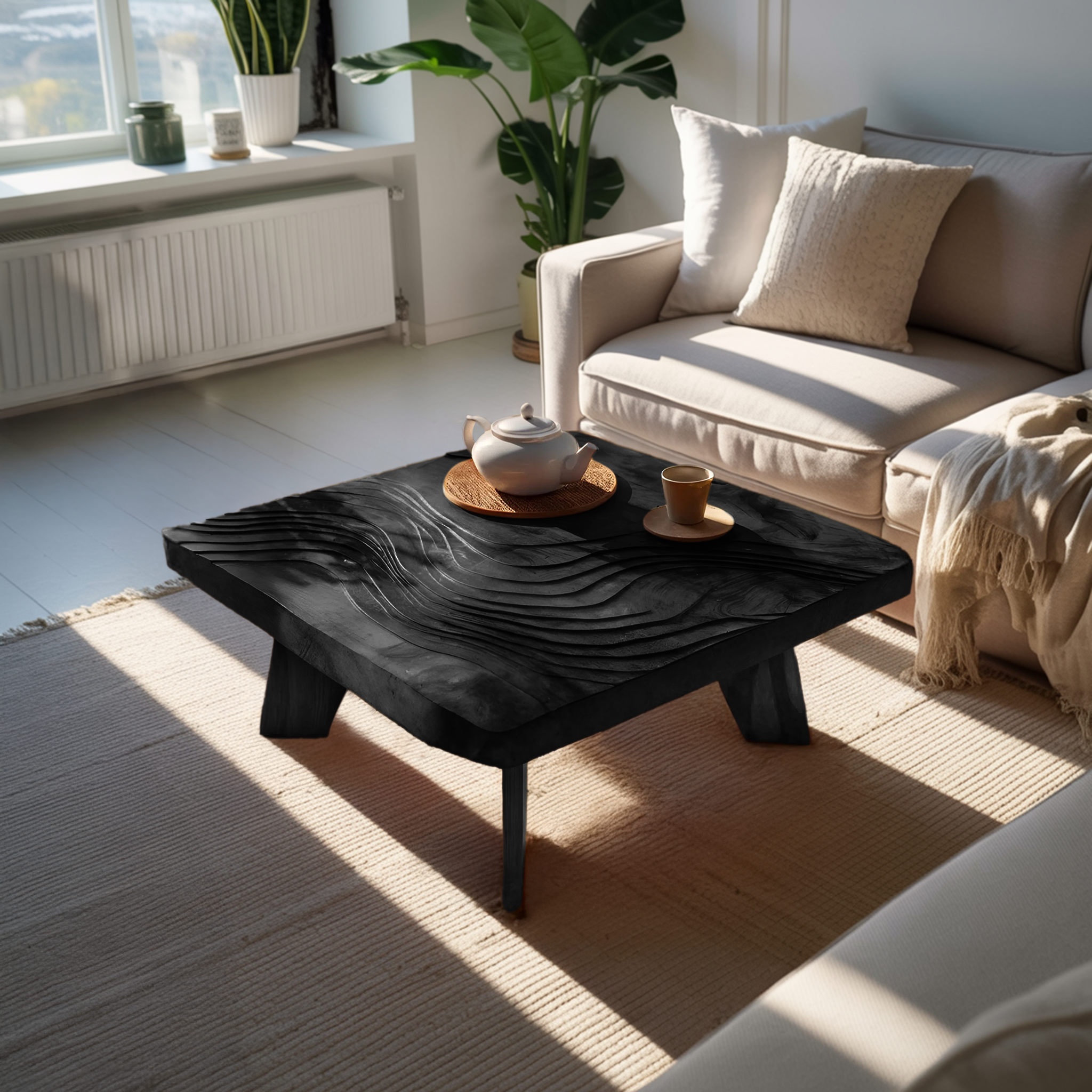Mid Century Solid Wood Abstract Coffee Table For Living Room