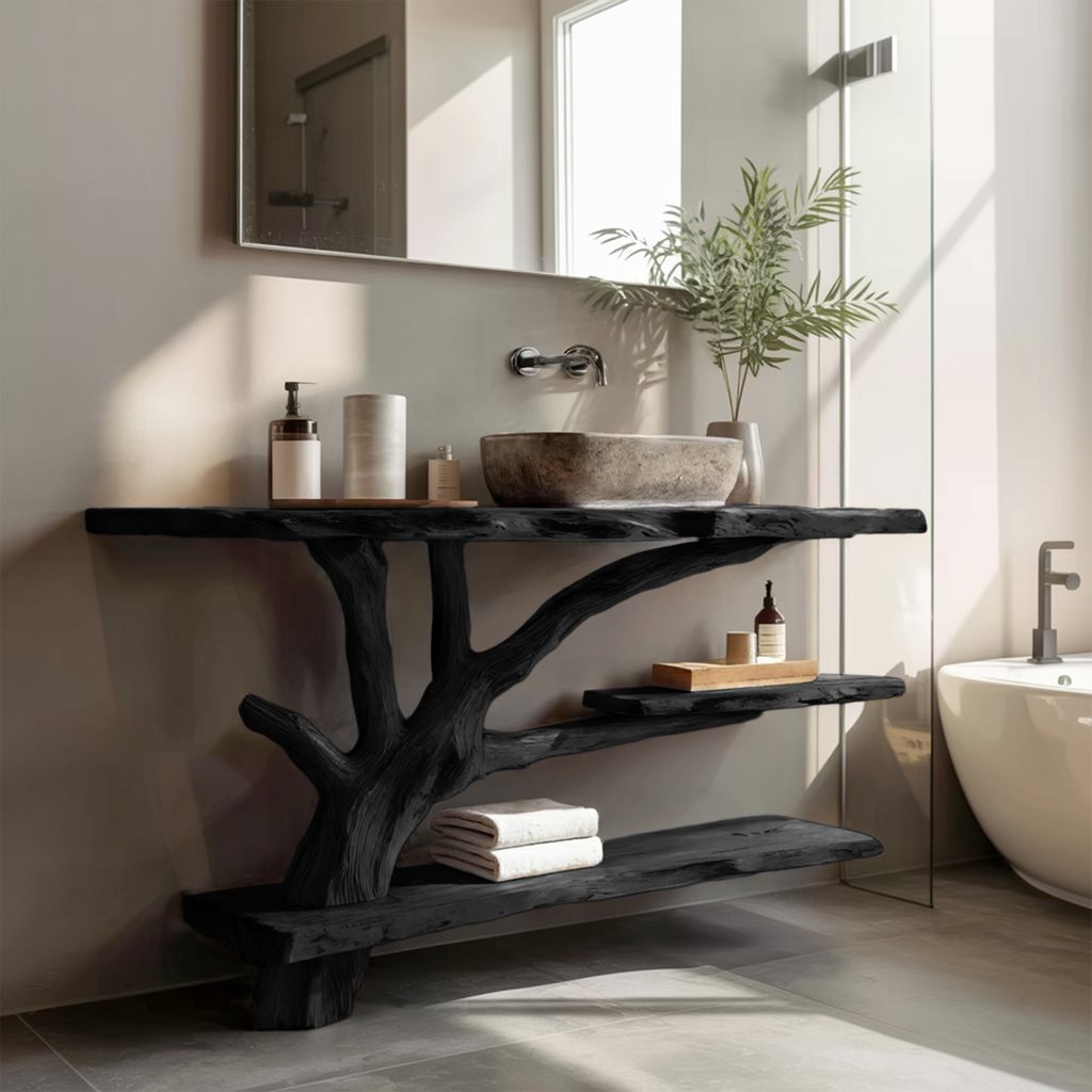 Mid Century Wooden Live Edge Bathroom Vanity For Bathroom Design