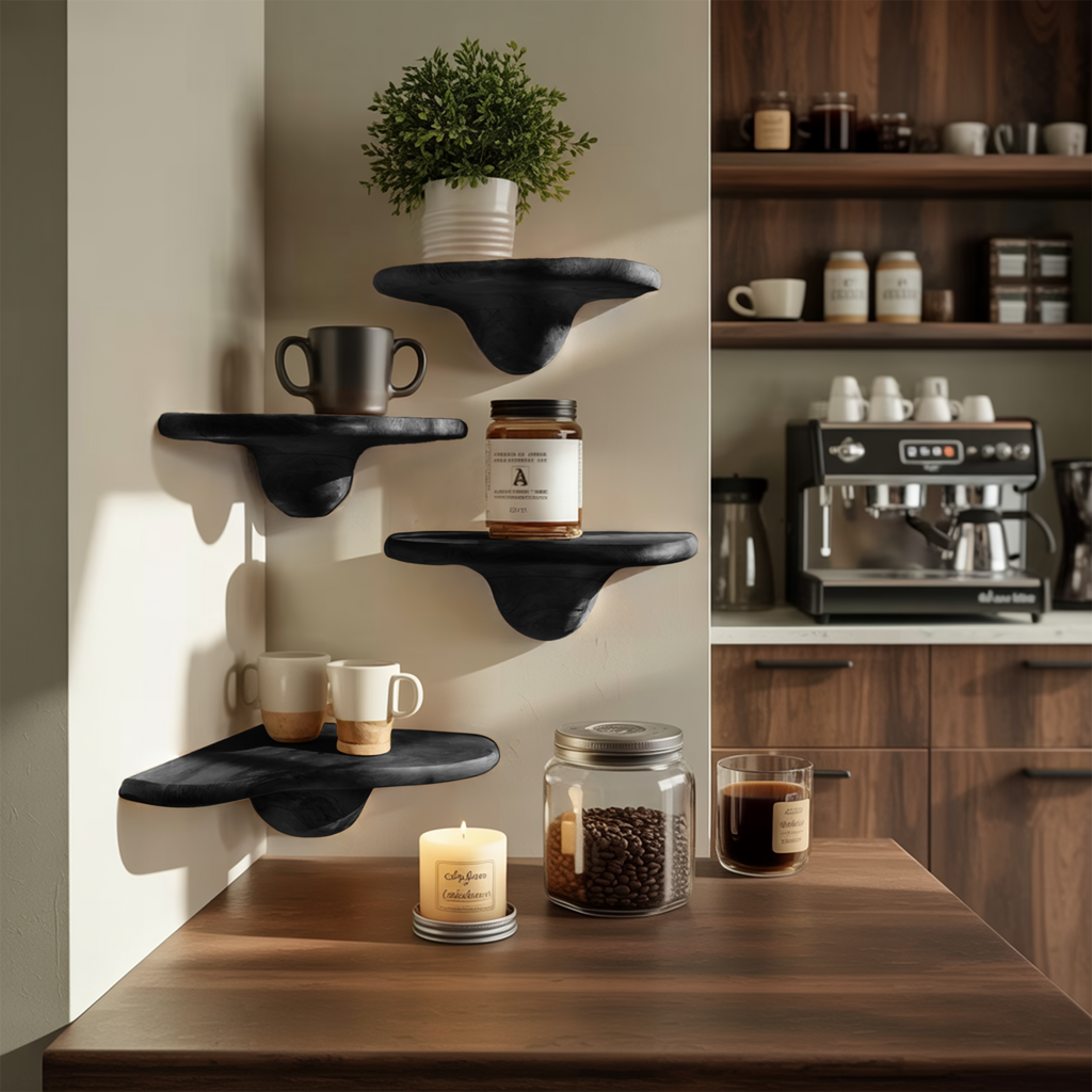 Modern Handcrafted Solid Wood Mushroom Shelf For Bedroom Decor
