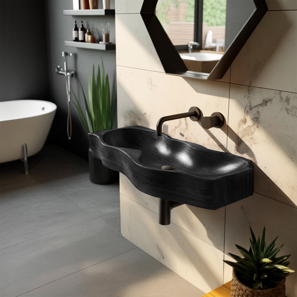 Mid Century Wooden Live Edge Wood Basin For High End Bathroom Decor