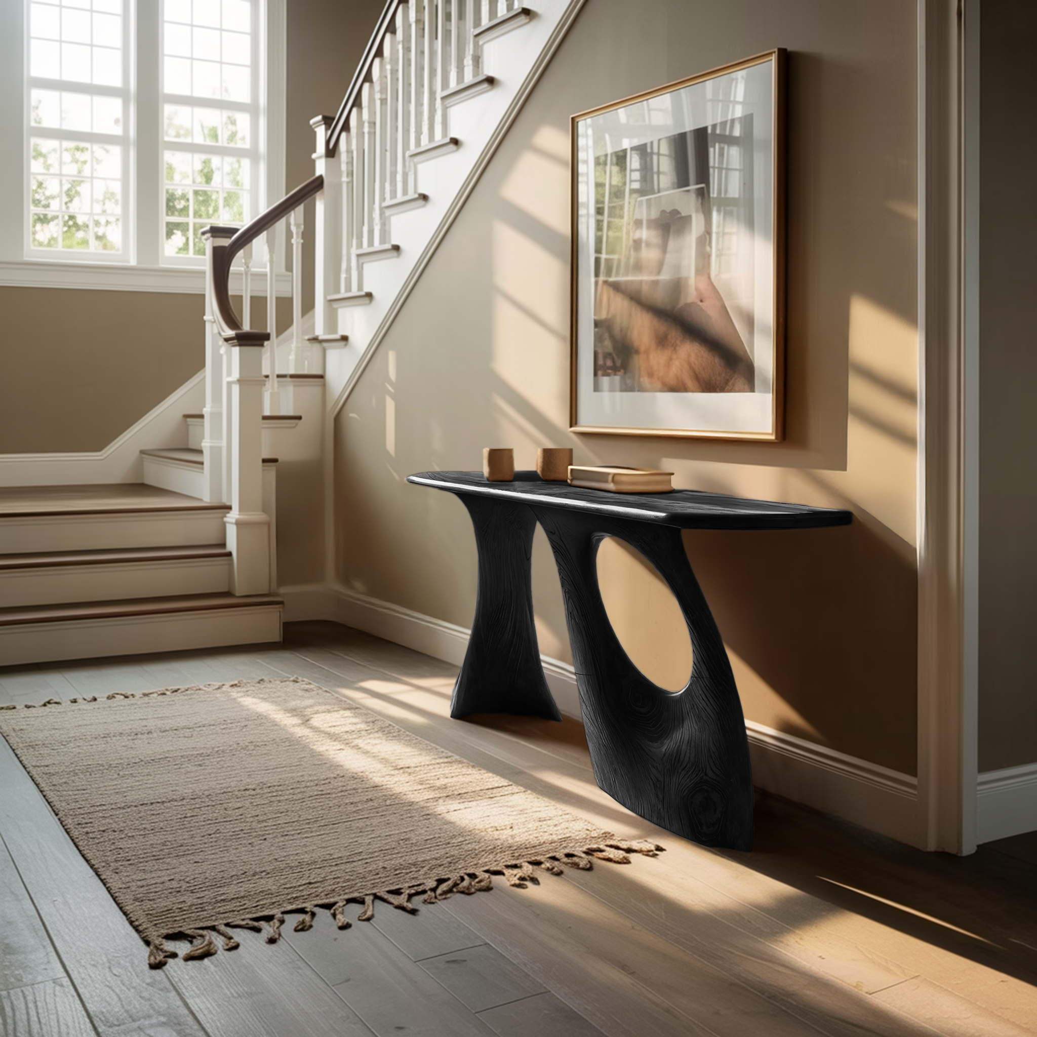 Farmhouse Sculptural Live Edge Entryway Table Solid Wood Furniture