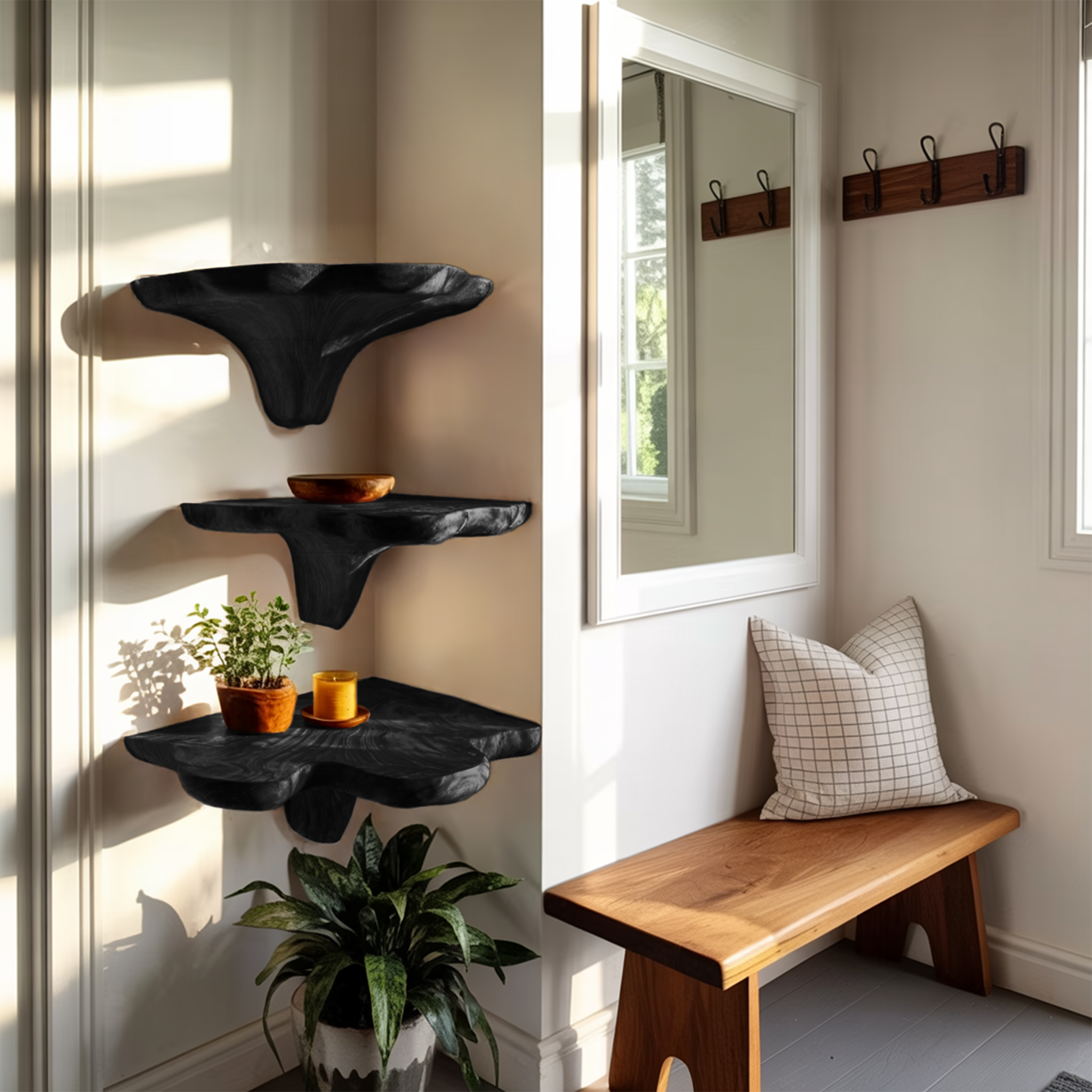 Farmhouse Wooden Live Edge Mushroom Shelf For Bedroom Furniture Decor