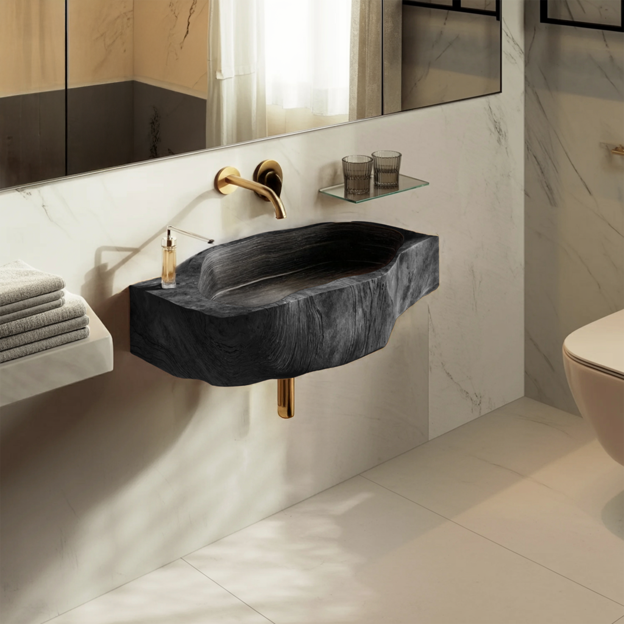 Handcrafted Wall Mounted Wooden Bathroom Sink For Bathroom Furniture Decor