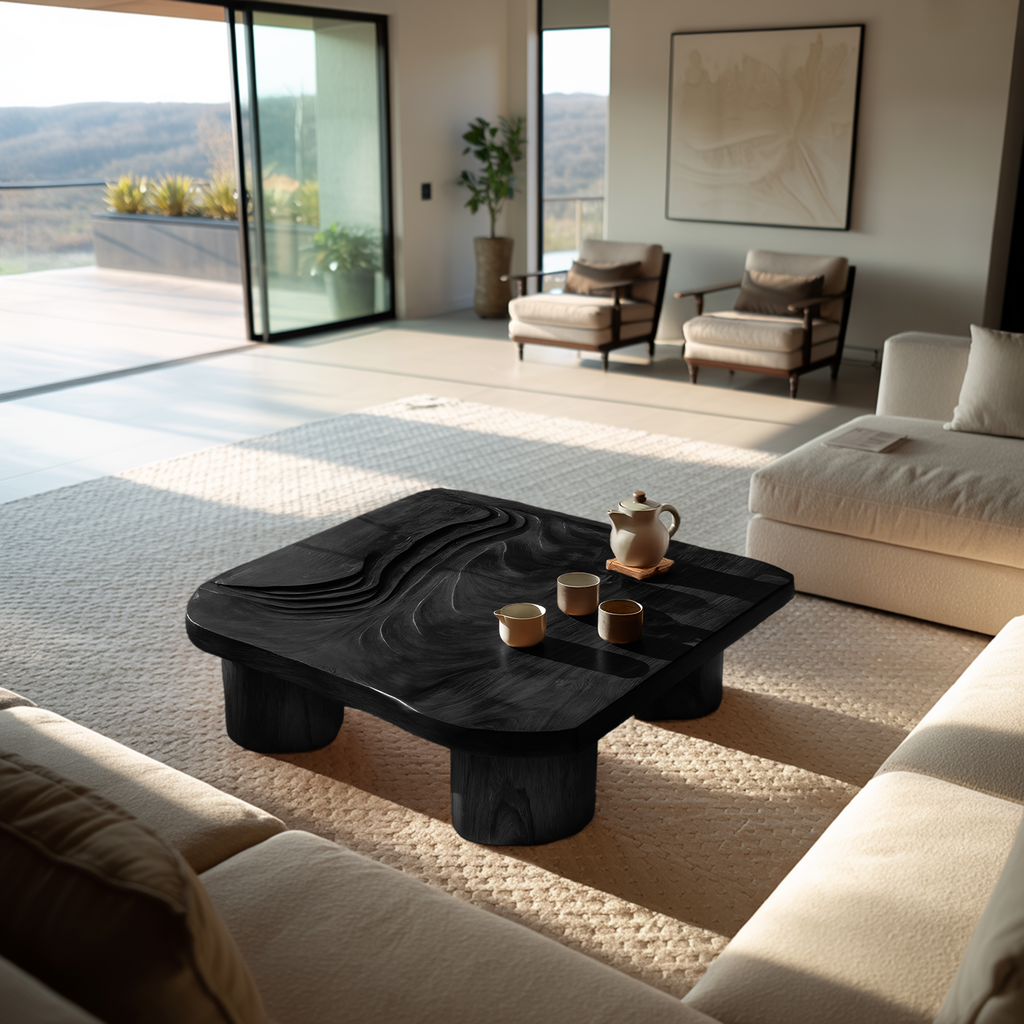 Handcrafted Abstract Solid Wood Coffee Table For Entryway