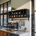 Modern Wooden Shelf With Hooks For Small Kitchen Design