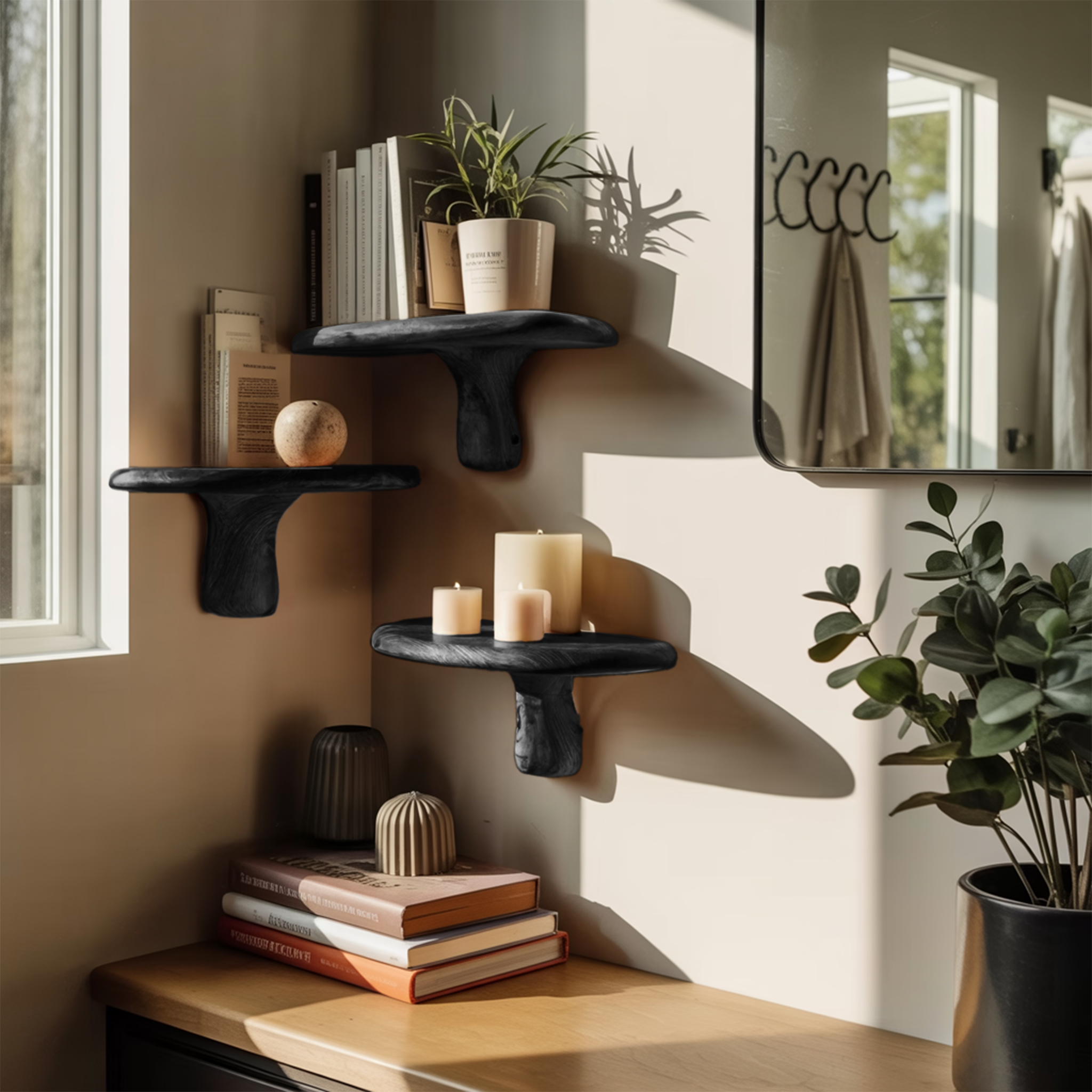 Handcrafted Live Edge Mushroom Shelf For Artistic Living Room Design