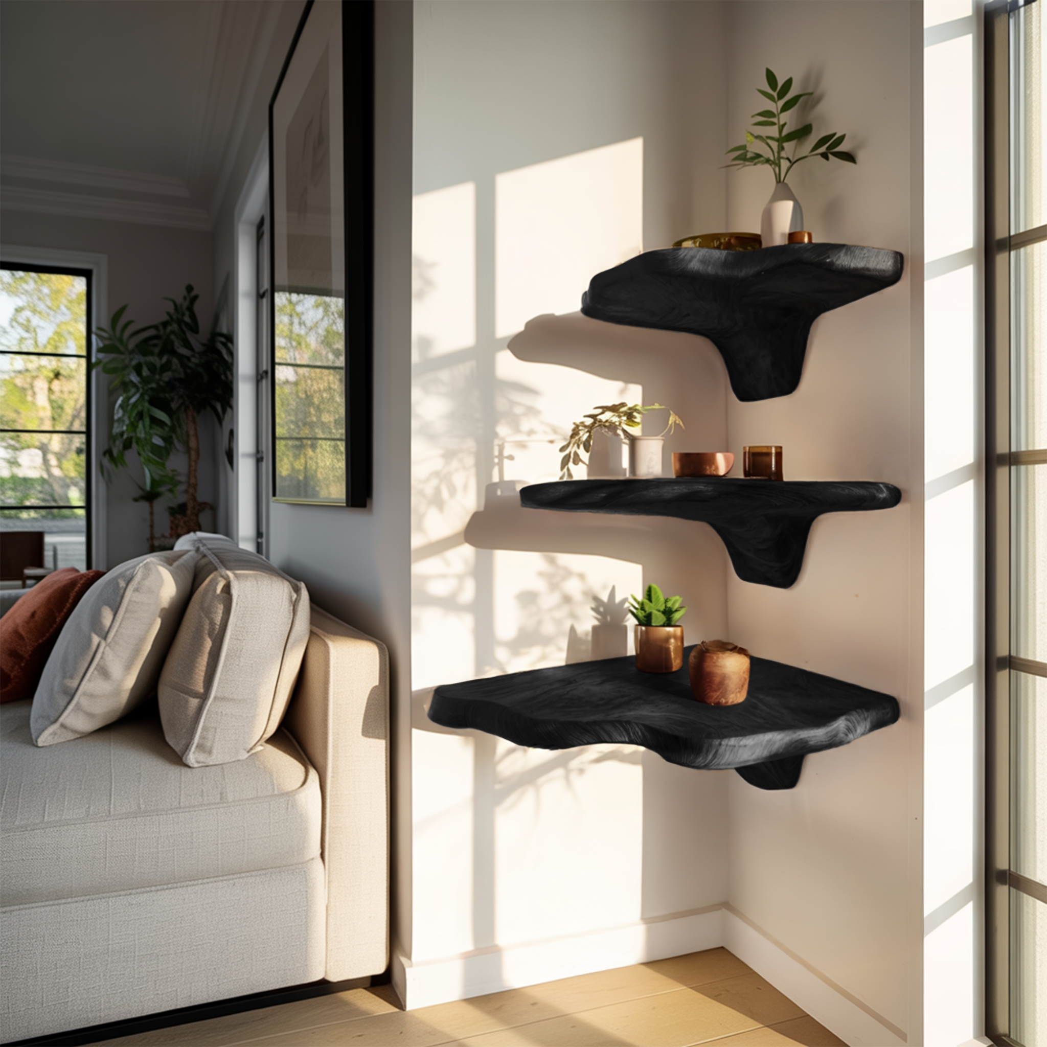 Handcrafted Wooden Live Edge Mushroom Shelf For Modern Furniture Decor