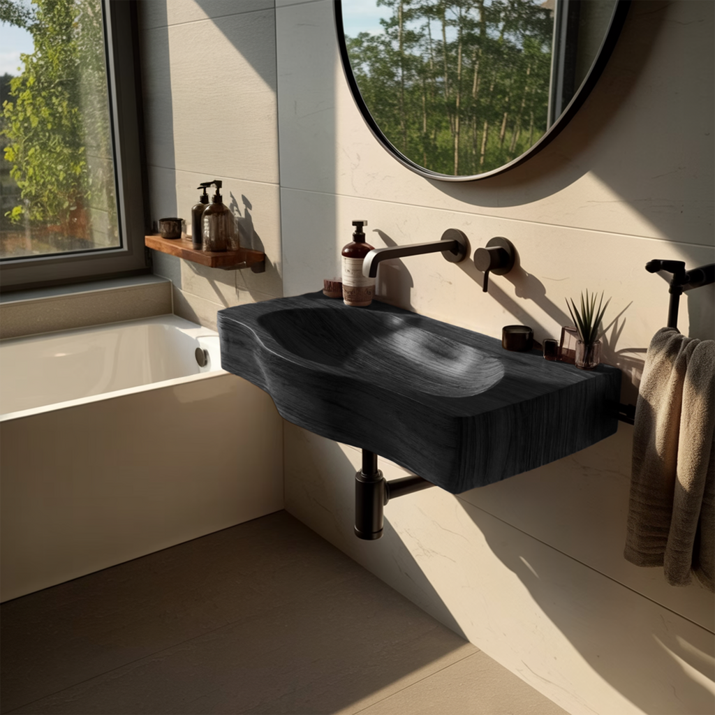 Modern Wooden Live Edge Wood Basin For Contemporary Vanity Decor
