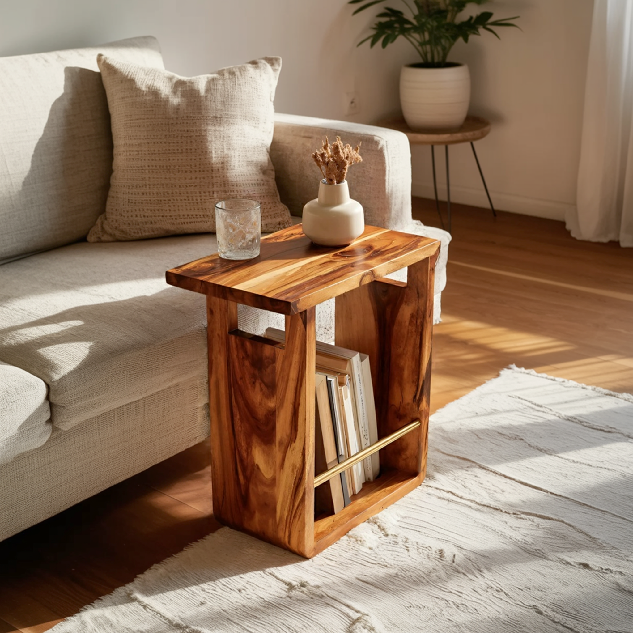 Modern Solid Wood Side Table For Living Room Setup
