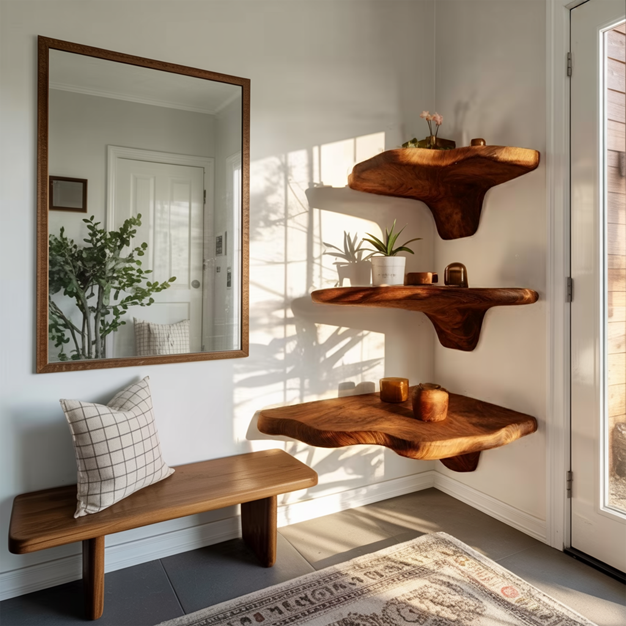 Handcrafted Wooden Live Edge Mushroom Shelf For Modern Furniture Decor