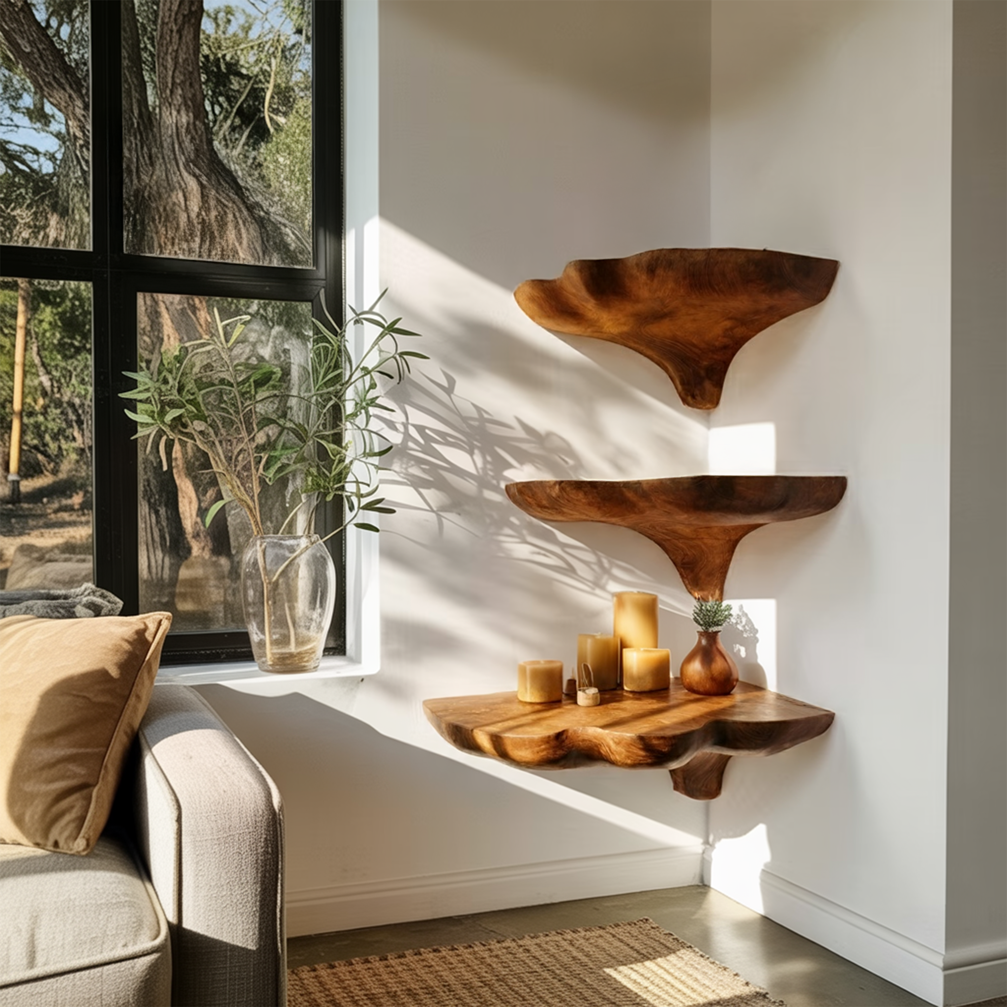 Handcrafted Wooden Mushroom Shelf For Entryway And Furniture Decor