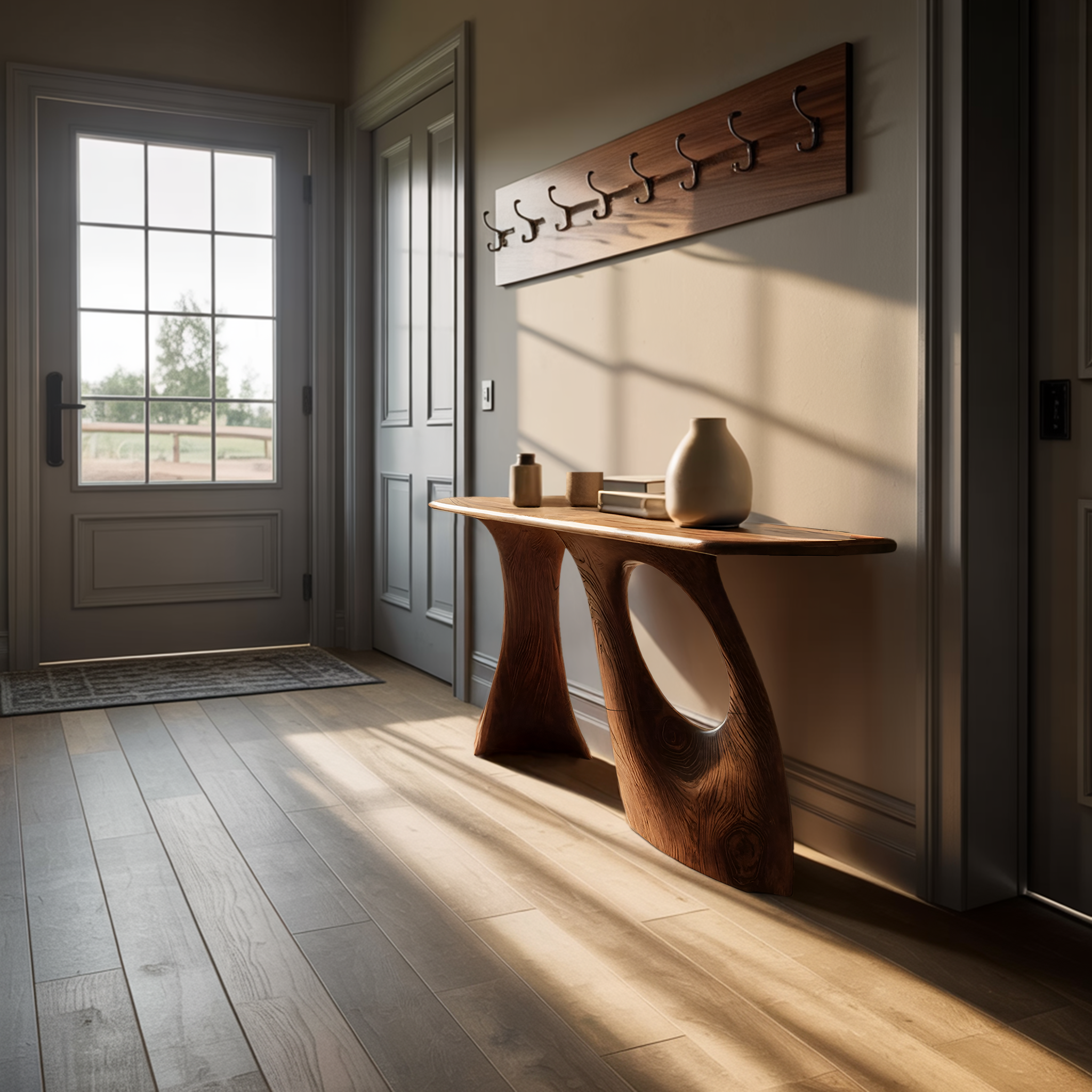 Farmhouse Sculptural Live Edge Entryway Table Solid Wood Furniture