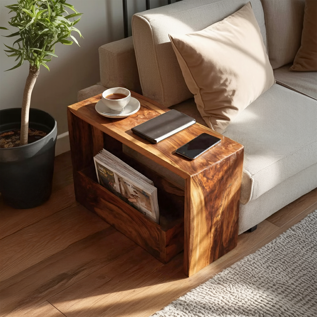 Farmhouse Wooden Side Table For Sofa And Lounge Area
