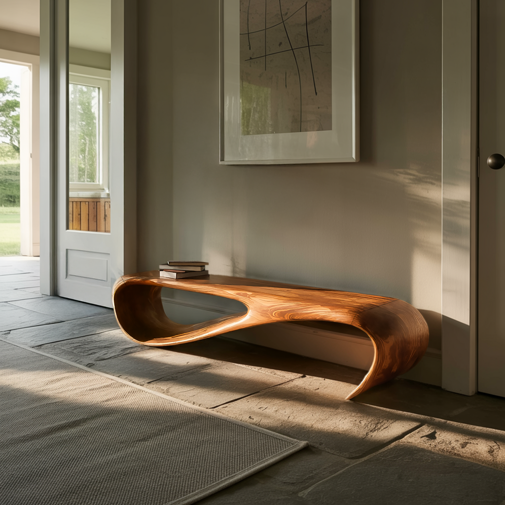 Minimalist Bench Curved Design For Modern Hallway Seating