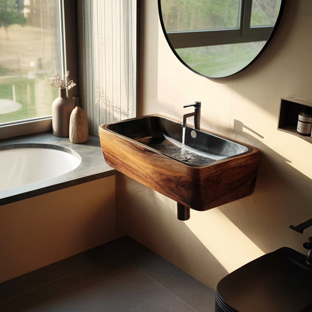 Modern Solid Wood Wash Basin For Spa Inspired Bathroom Decor