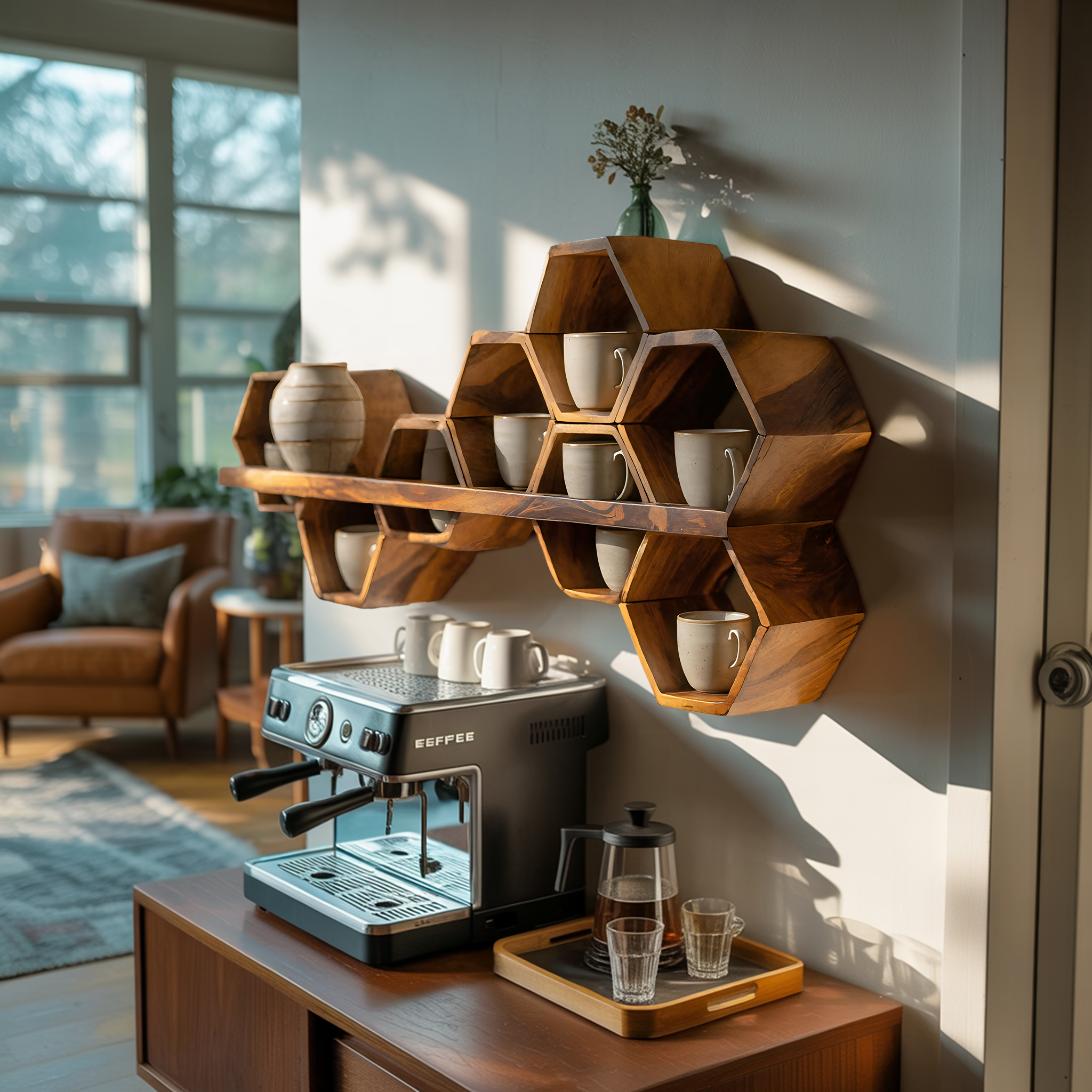 Mid Century Hexagonal Shelf For Furniture Display