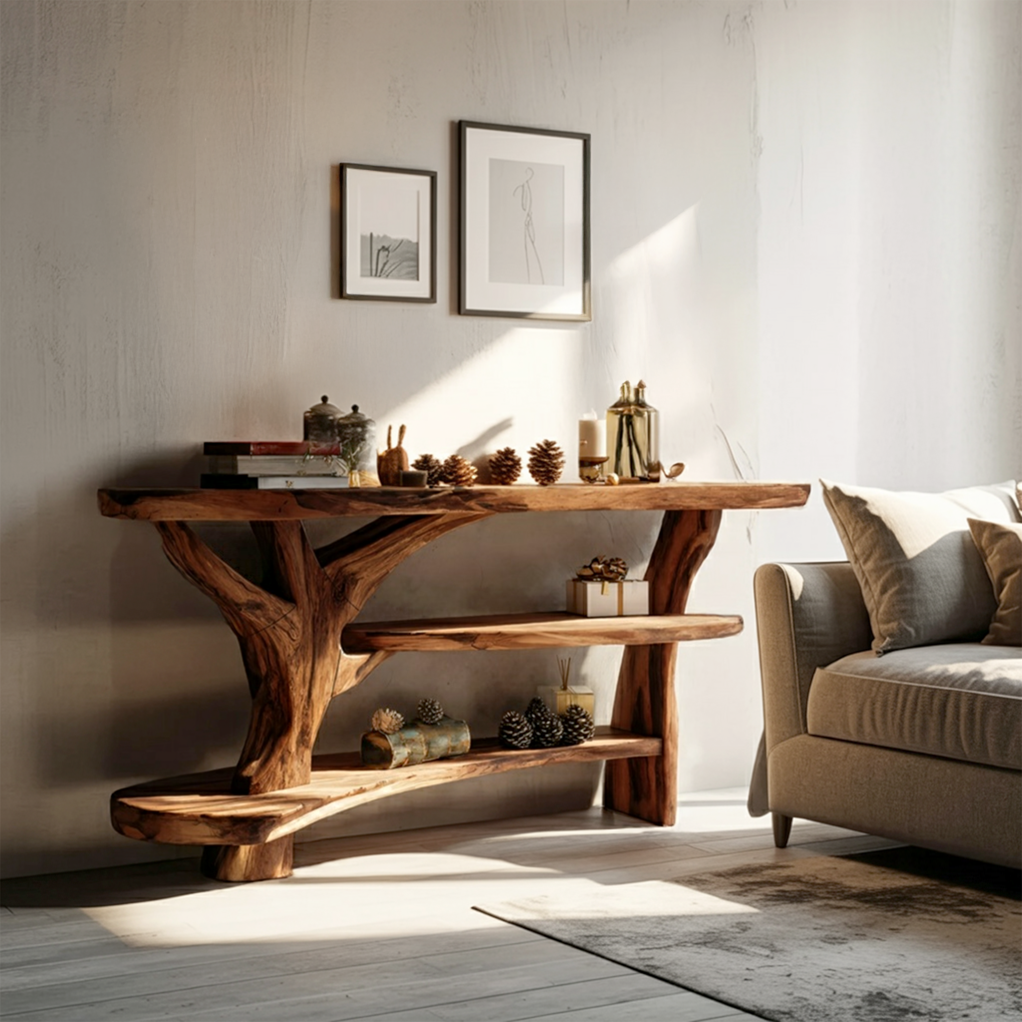 Farmhouse Wooden Live Edge Console Table For Entryway Furniture Design