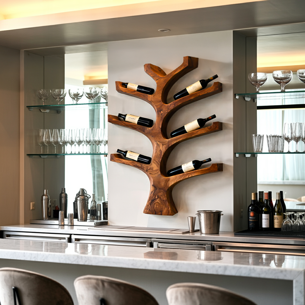 Rustic Wall Mounted Tree Branch Wine Bottle Holder For Kitchen