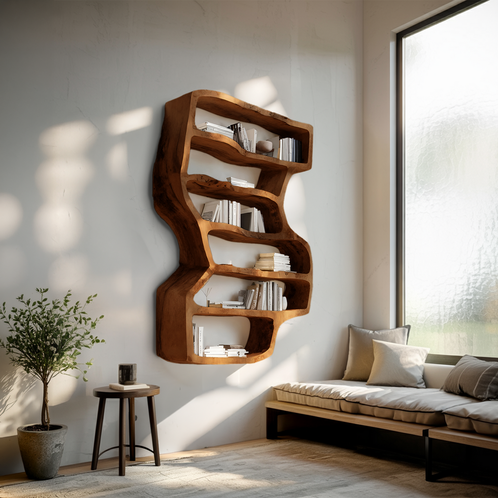 Organic Sculptural Wall Bookcase For Living Room Decor