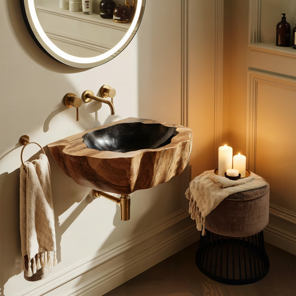 Handcrafted Wall Mounted Wooden Bathroom Sink For Custom Bathroom Decor