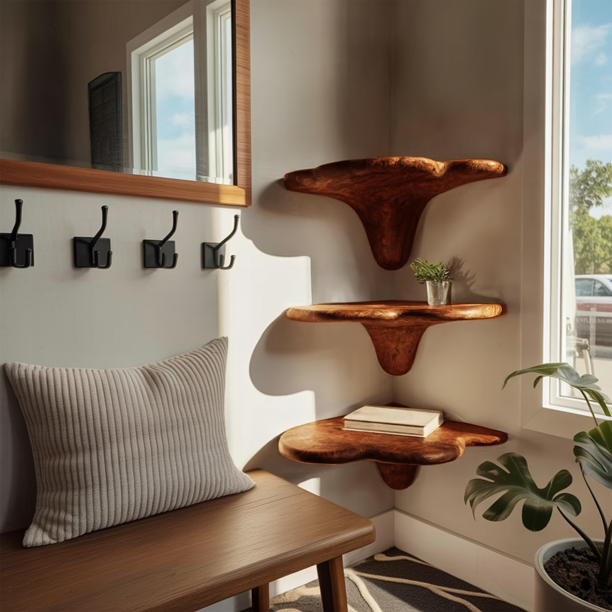 Farmhouse Solid Wood Mushroom Shelf For Living Room Furniture Design