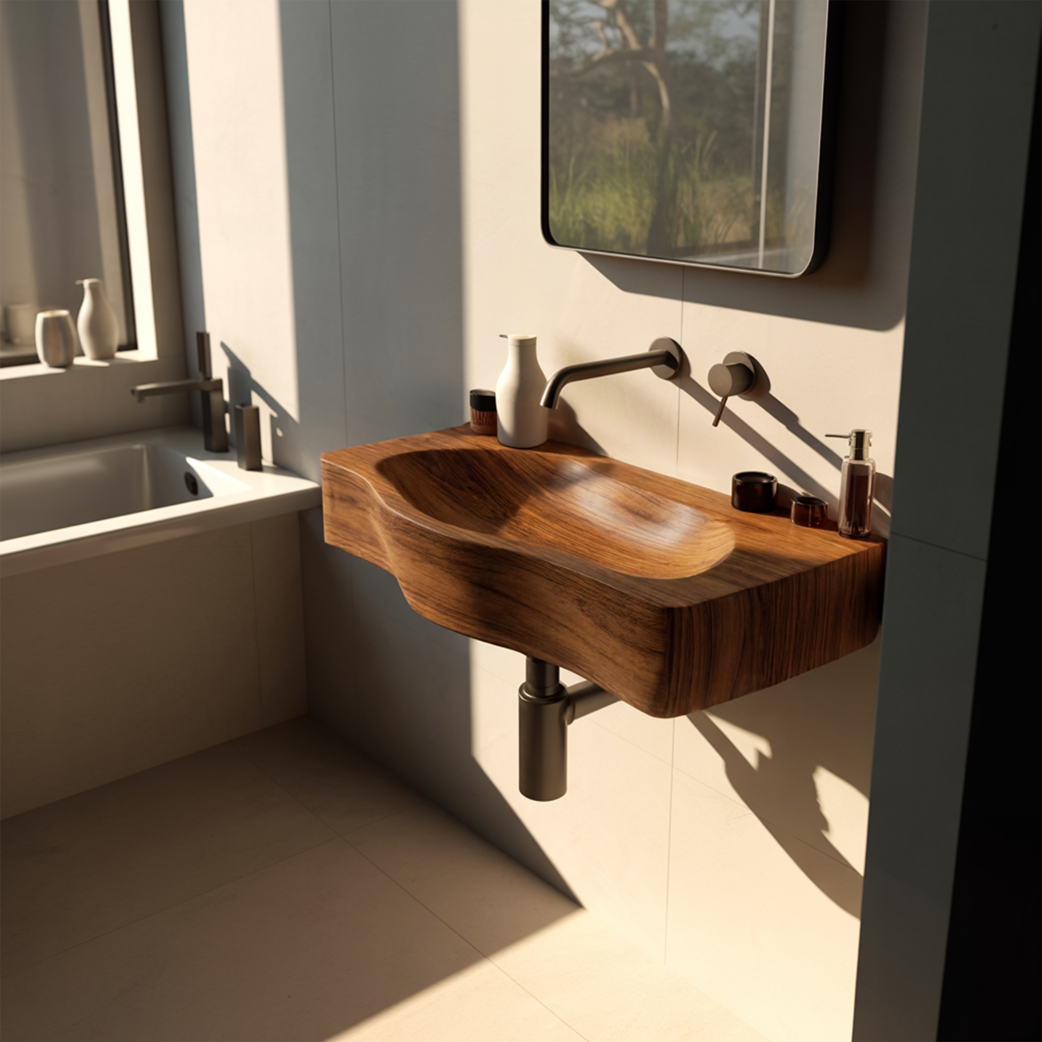Modern Wooden Live Edge Wood Basin For Contemporary Vanity Decor