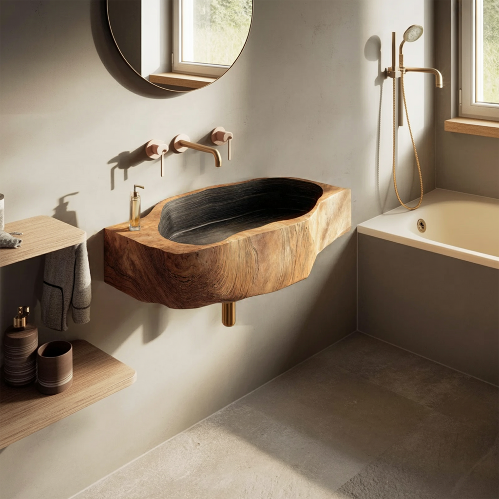 Handcrafted Wall Mounted Wooden Bathroom Sink For Bathroom Furniture Decor