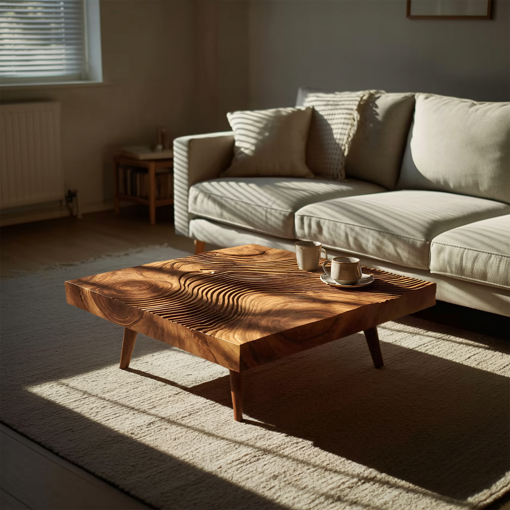 Farmhouse Irregular Wooden Coffee Table For Furniture Decor