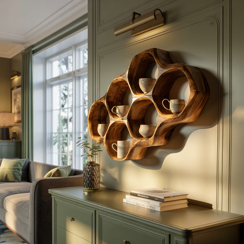 Handcrafted Honeycomb Wall Shelf For Coffee Station Stylin
