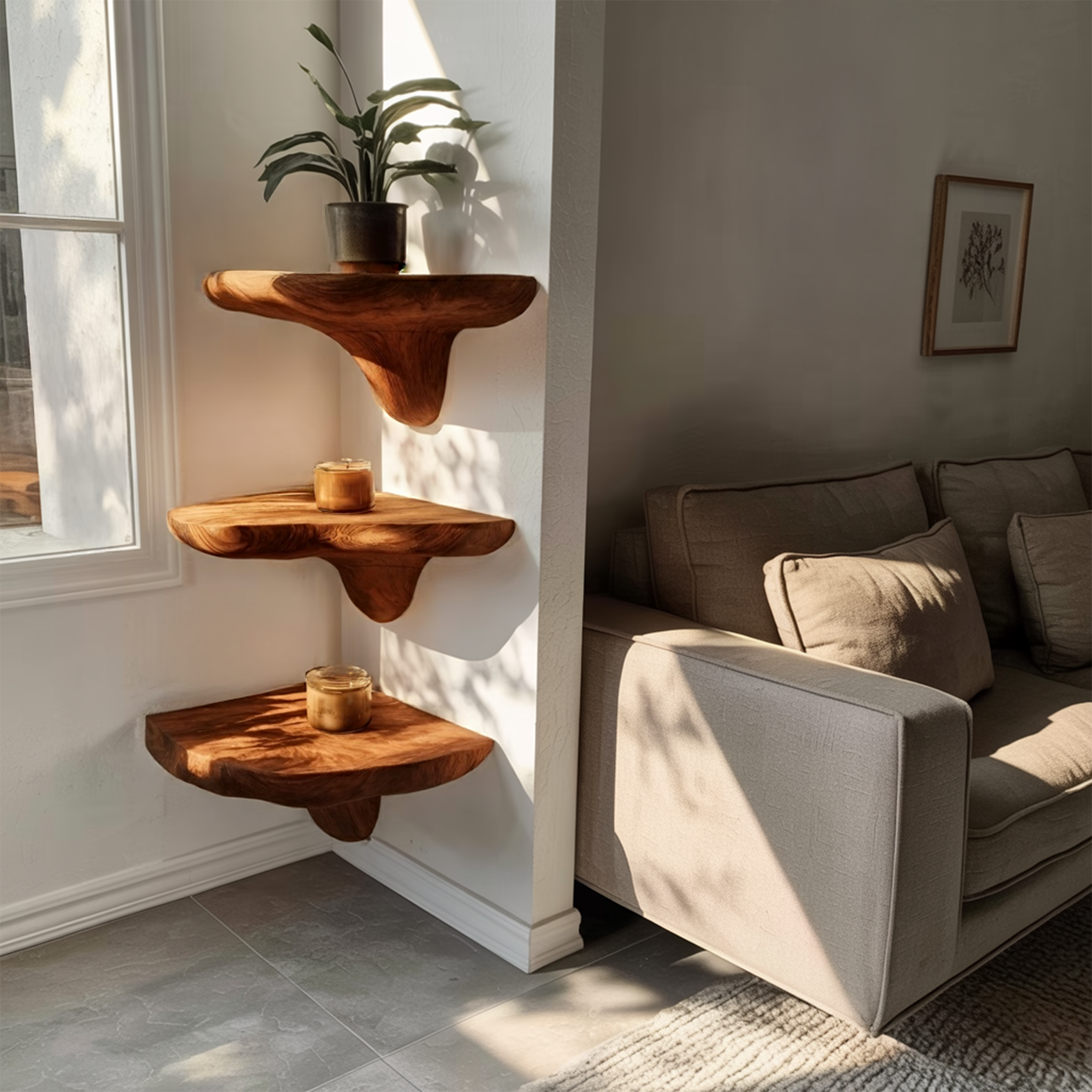 Modern Solid Wood Mushroom Shelf For Living Room Interior Design