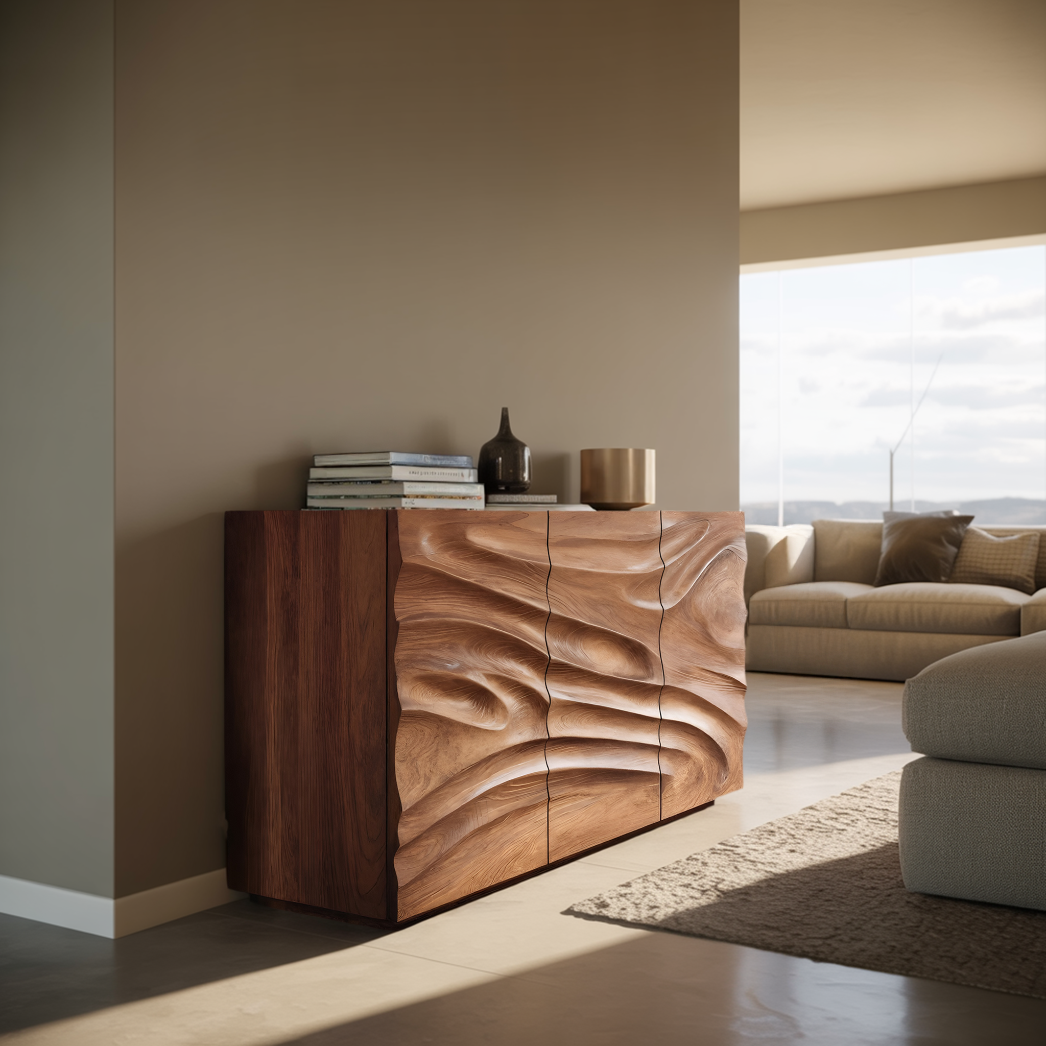 Artisan Sideboard Hand Carved Sculptural Design For Living Room