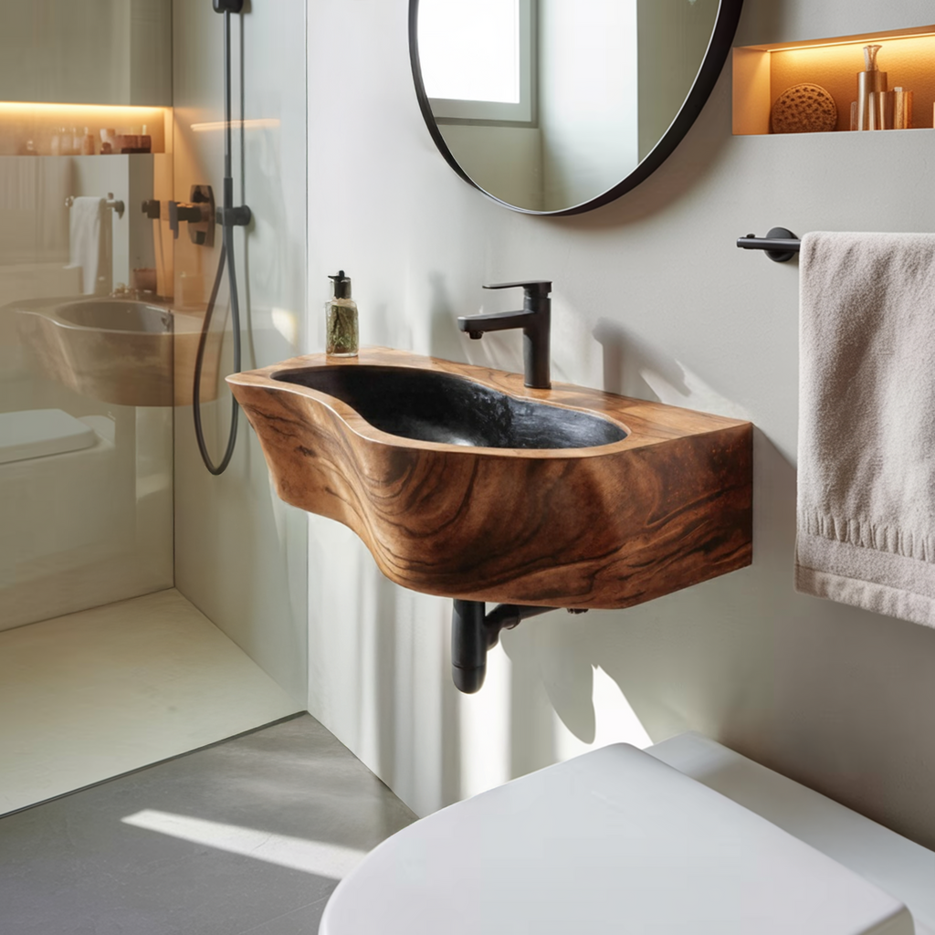Modern Wall Mounted Wooden Bathroom Sink For Compact Bathroom Design