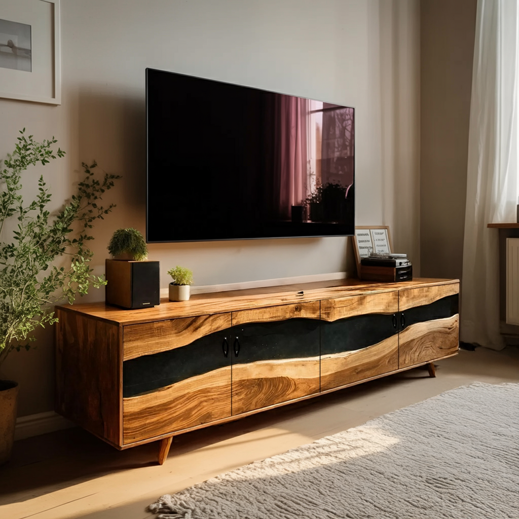 Farmhouse Live Edge Wood TV Cabinet For Interior