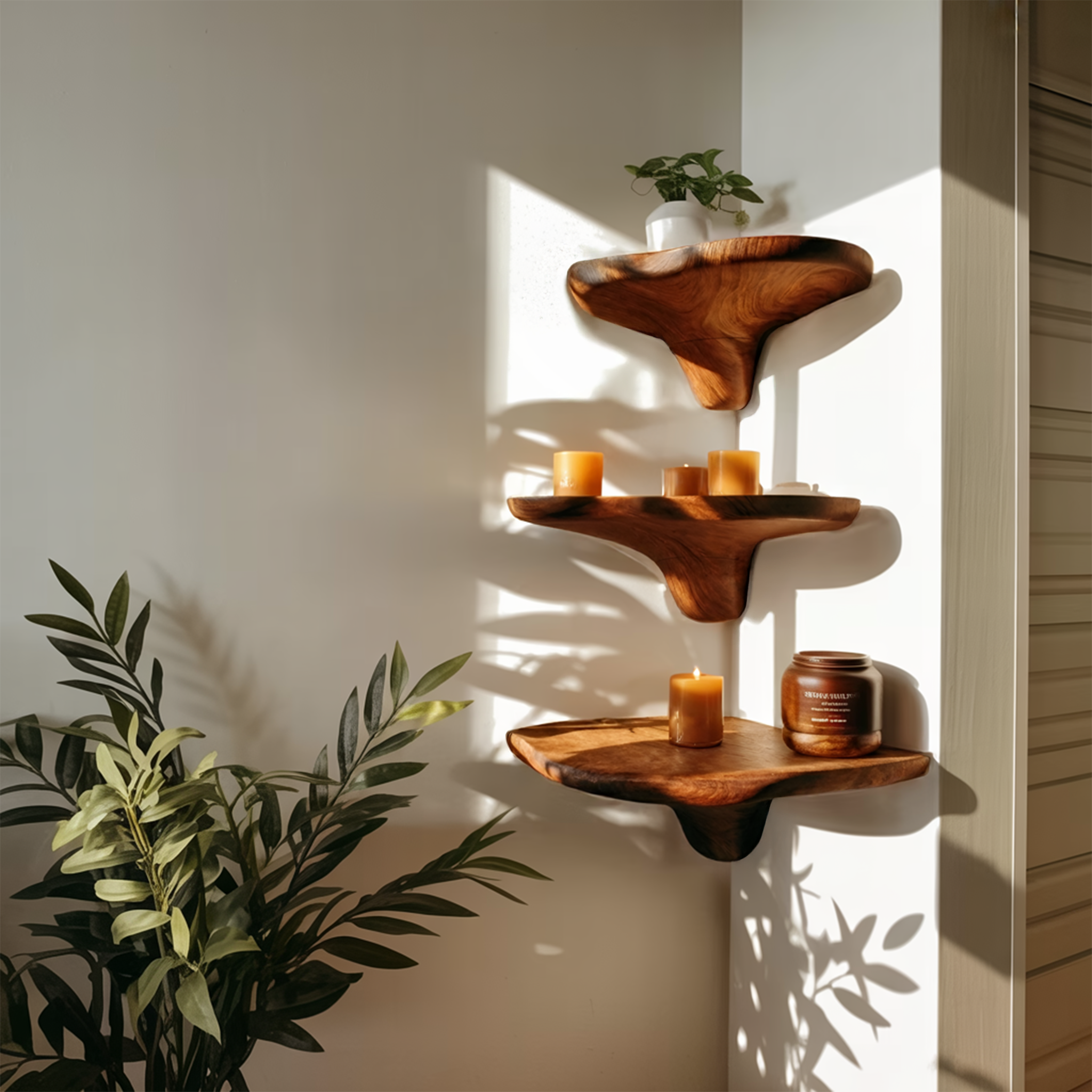 Mid Century Solid Wood Mushroom Shelf For Entryway Wall Decor