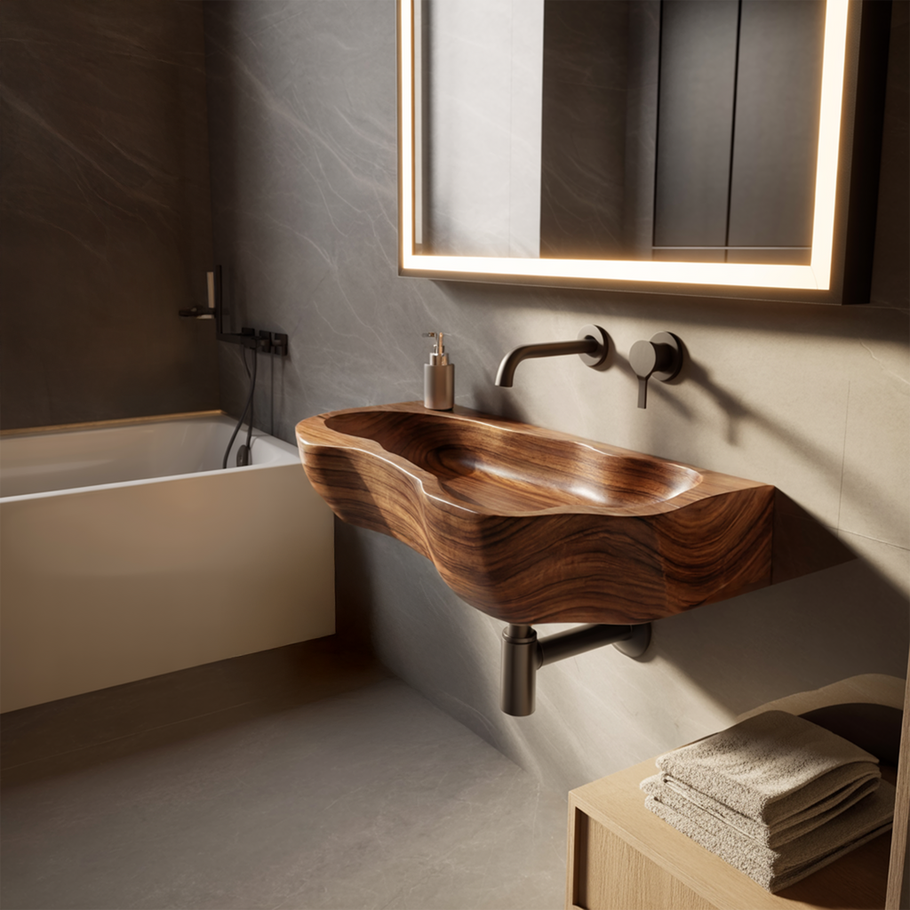 Handcrafted Solid Wood Wash Basin For Sustainable Bathroom Furniture