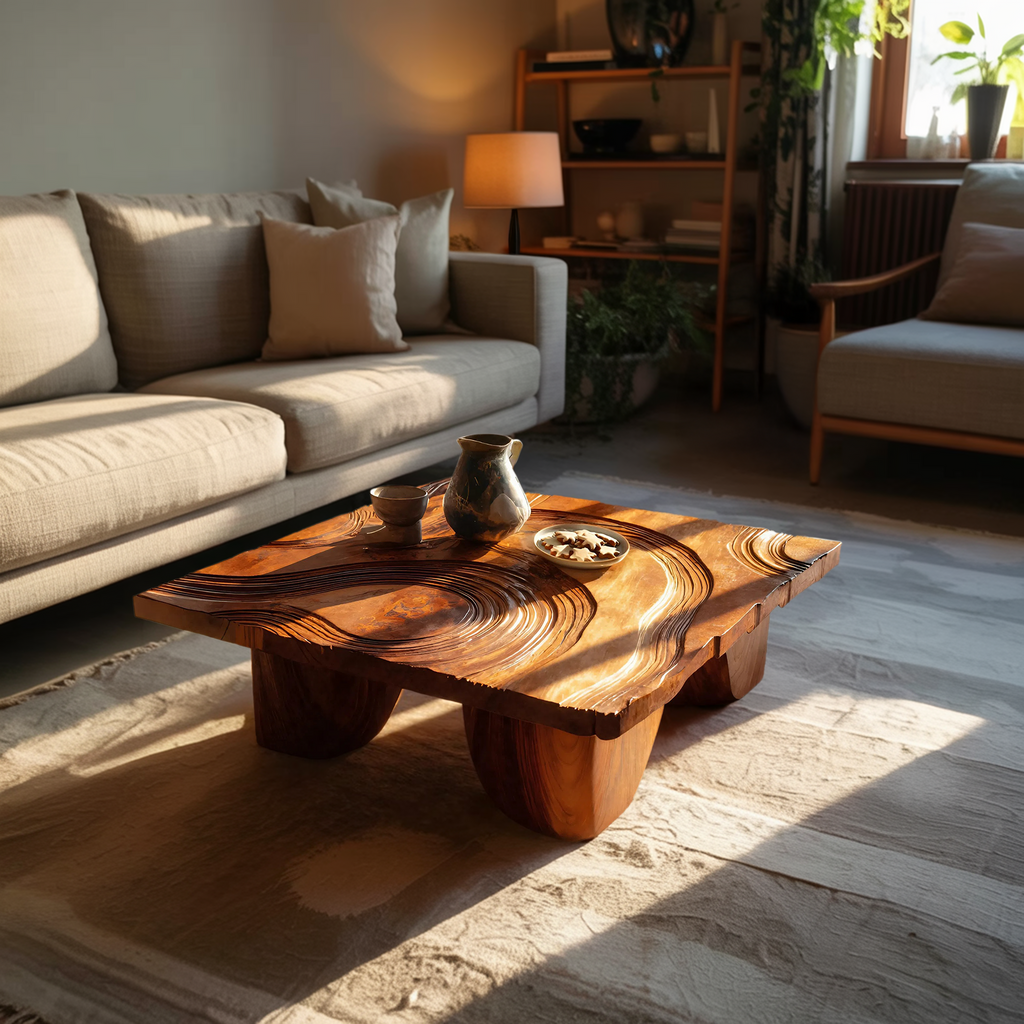 Farmhouse Solid Wood Live Edge Coffee Table For Living Room