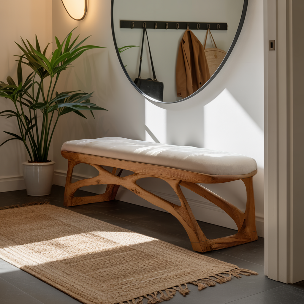 Artisan Curved Wood Bench For Modern Bedroom Design