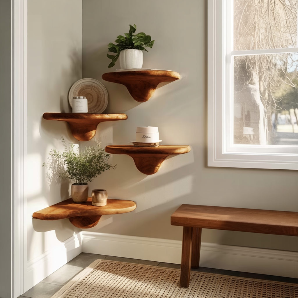 Modern Handcrafted Solid Wood Mushroom Shelf For Bedroom Decor