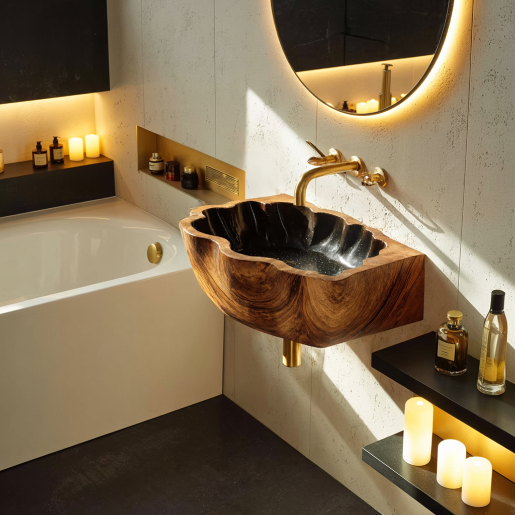 Handcrafted Solid Wood Vanity Sink For Modern Bathroom Decor