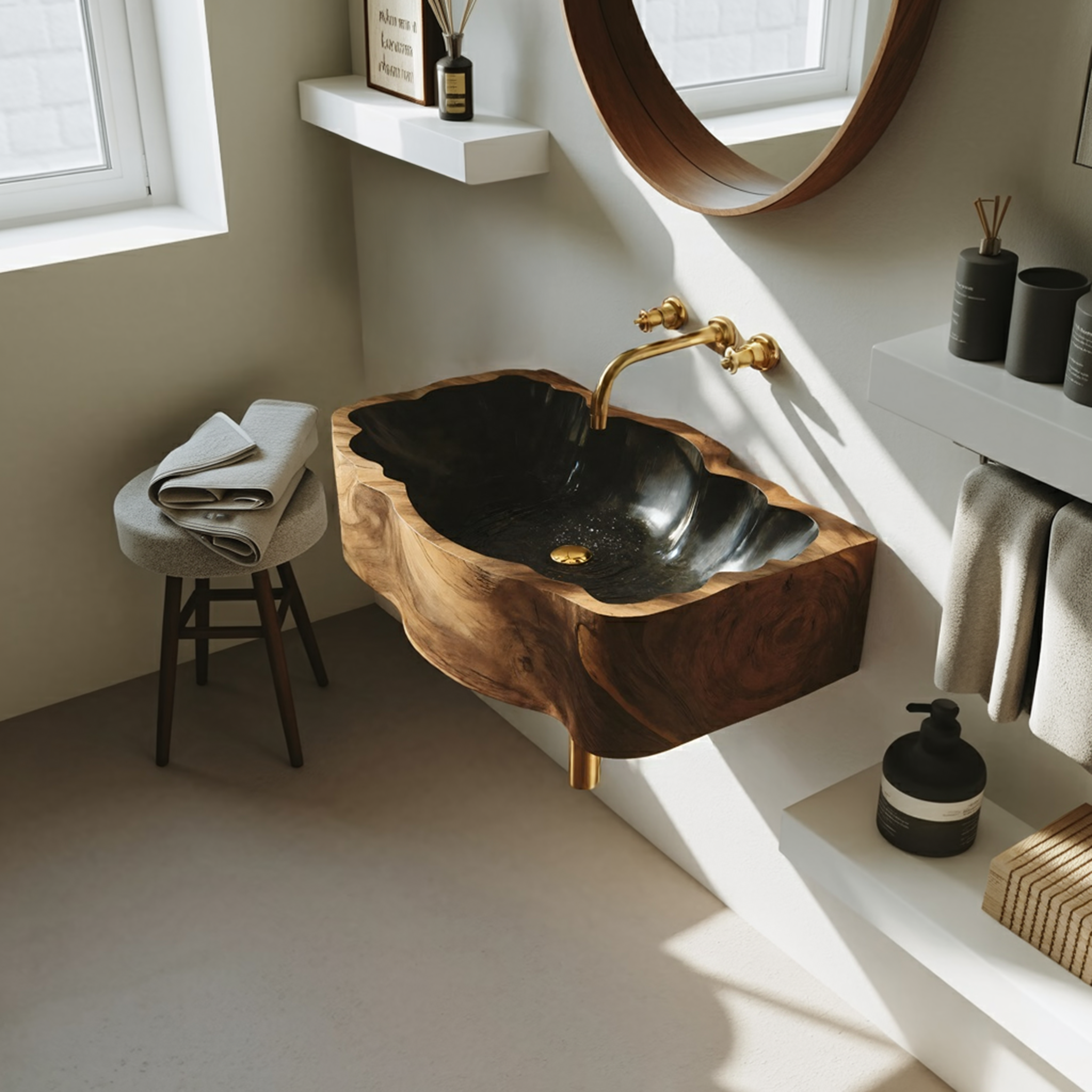 Mid Century Solid Wood Vanity Sink For Bathroom Interior Furniture Decor