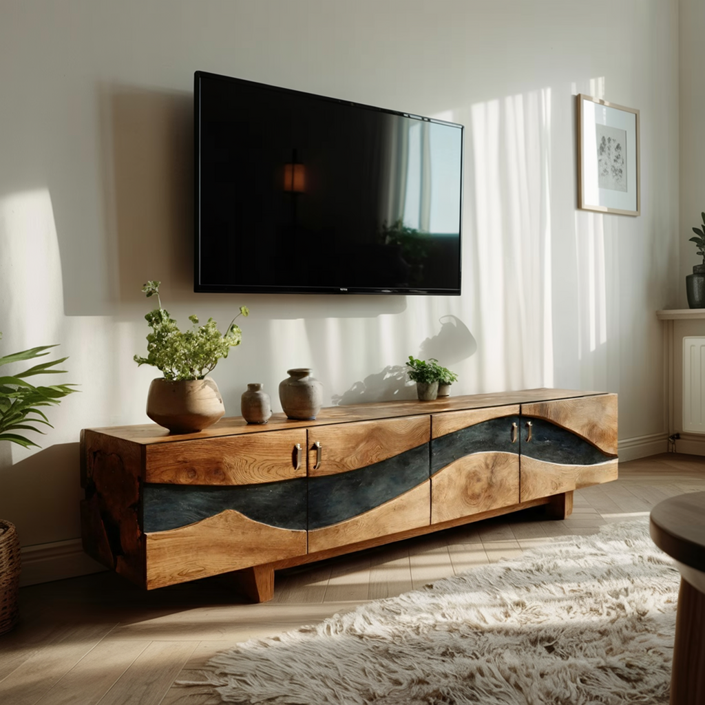 Modern Natural Wood TV Stand For Living Room
