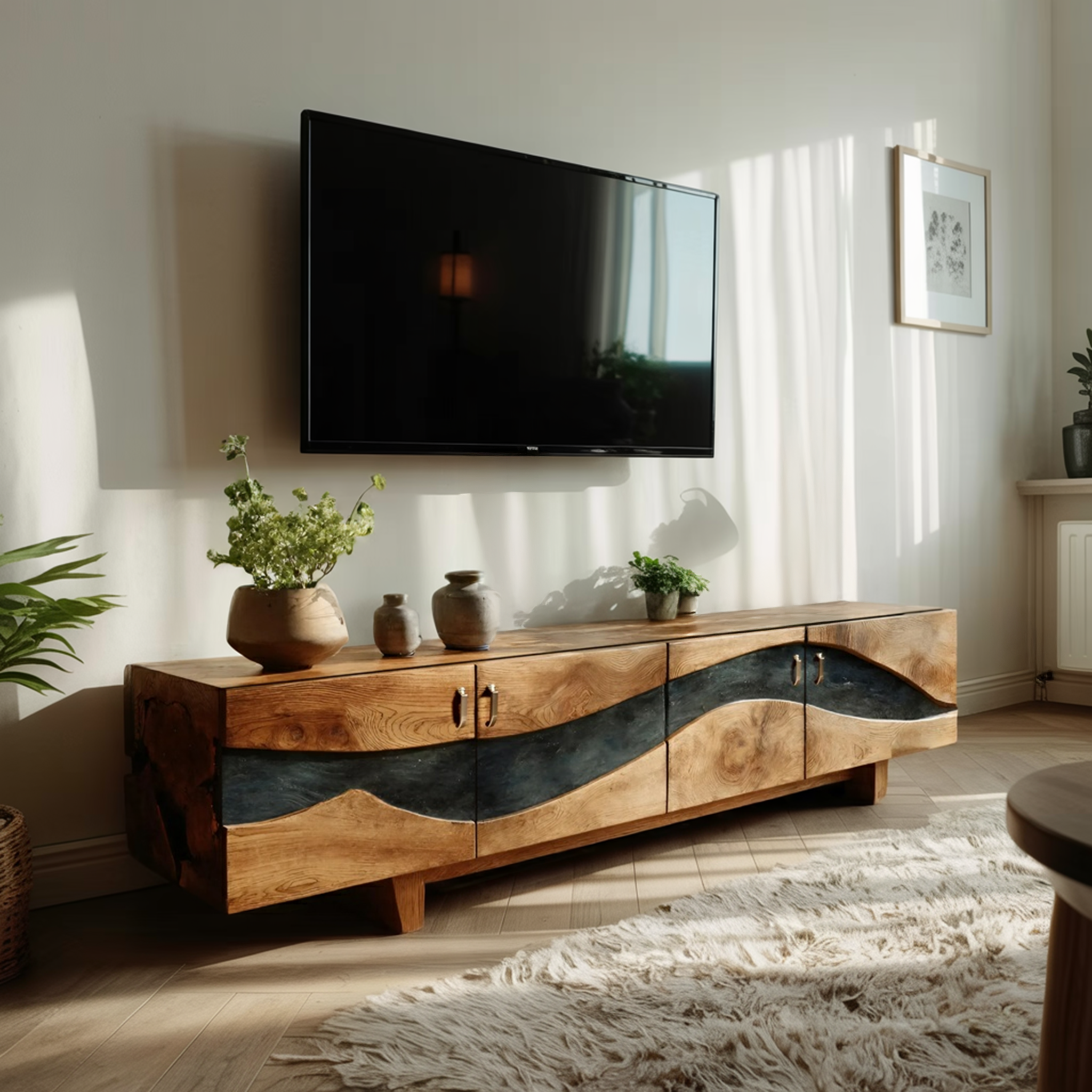Modern Natural Wood TV Stand For Living Room