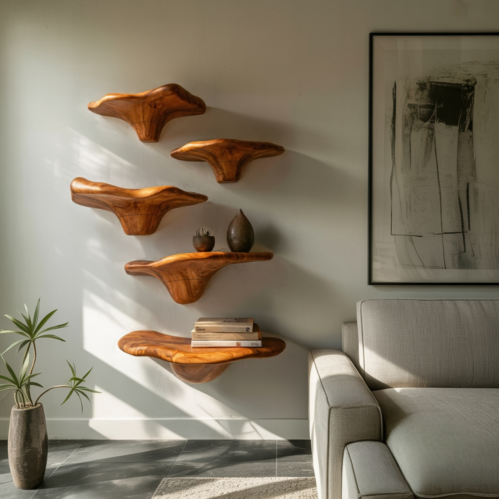 Mid Century Solid Wood Mushroom Shelf For Bedroom Wall Storage Decor