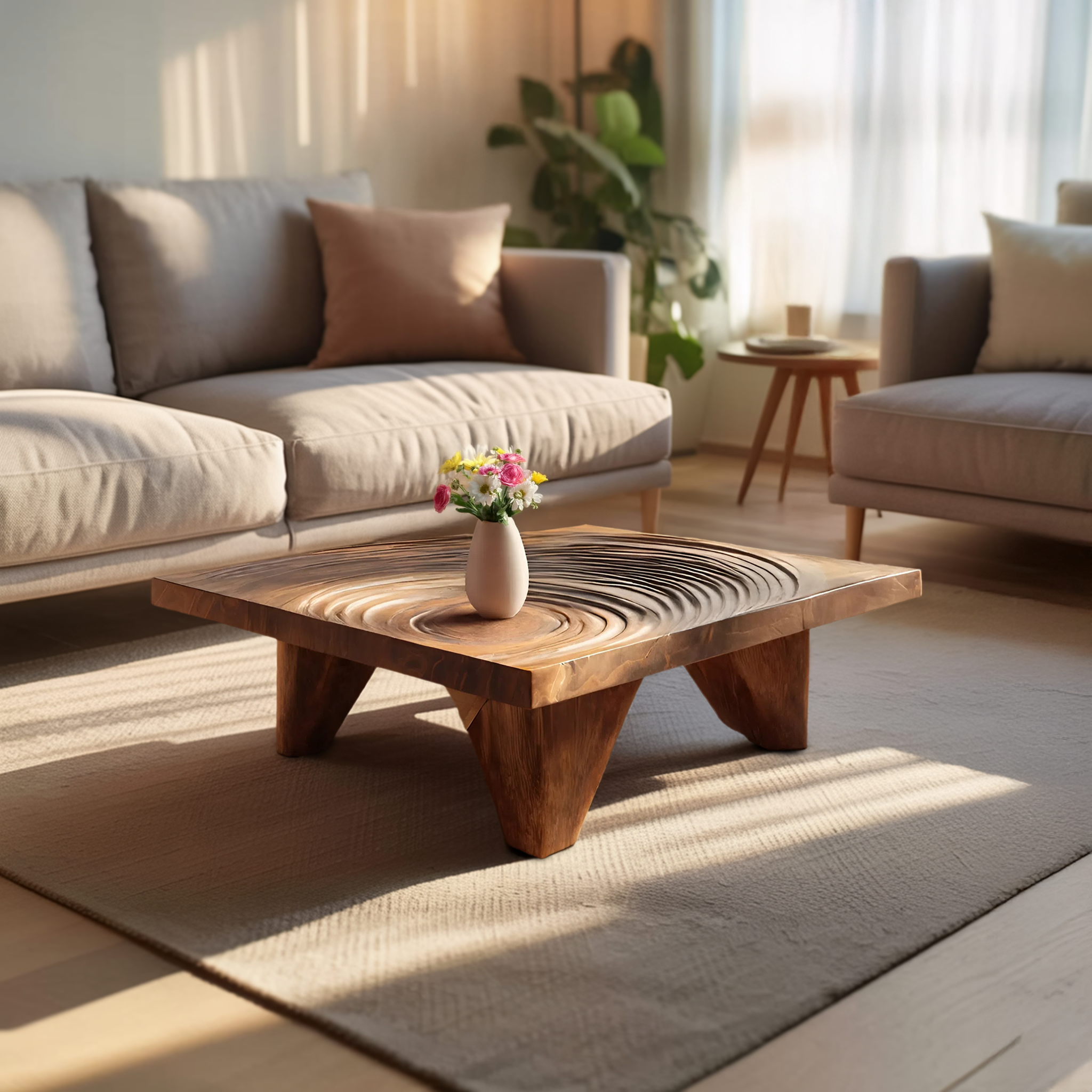 Farmhouse Abstract Wooden Coffee Table For Living Room