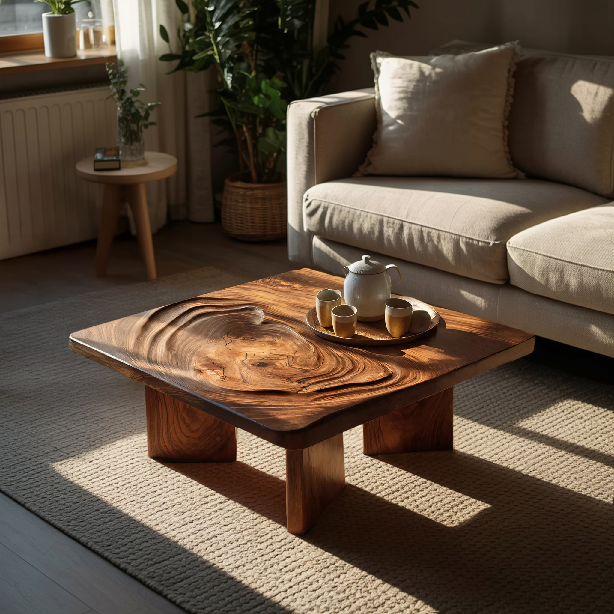 Mid Century Irregular Wooden Table For Furniture Decor